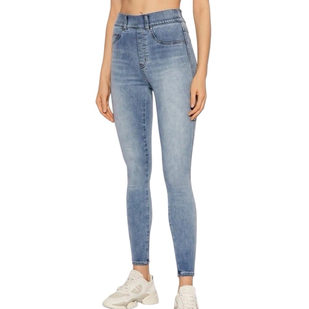 Spanx Ankle Skinny Denim Jean Legging Light Vintage Wash / Blue - Large Petite